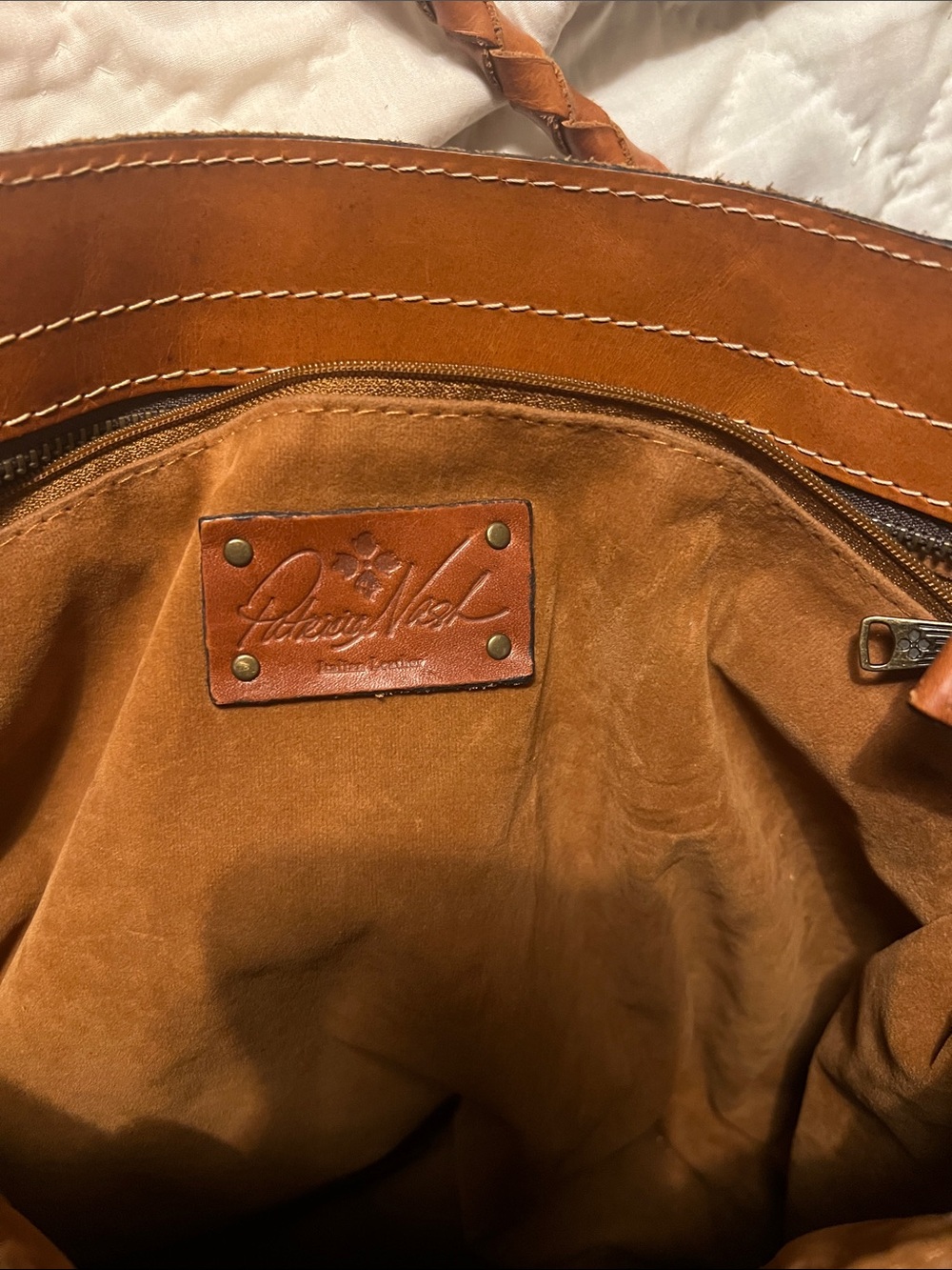 Patricia Nash Rena Burnished Brown Tooled Leather Tote Zip Top Tassels - Picture 8 of 11